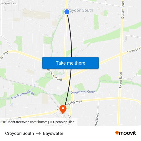 Croydon South to Bayswater map