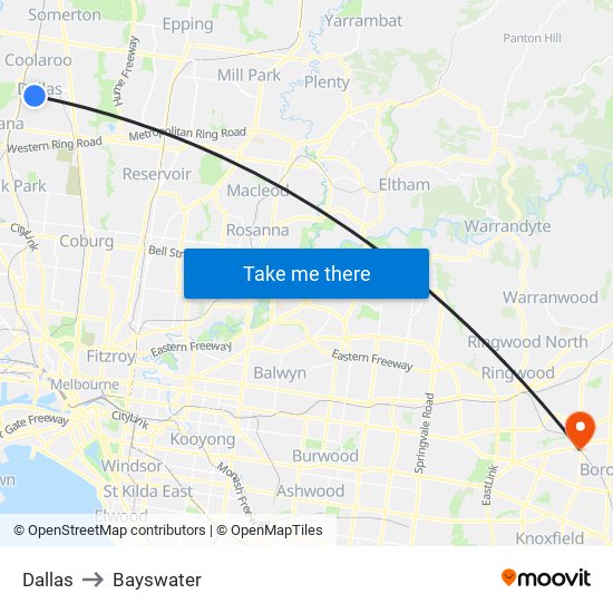Dallas to Bayswater map