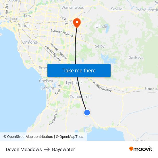 Devon Meadows to Bayswater map