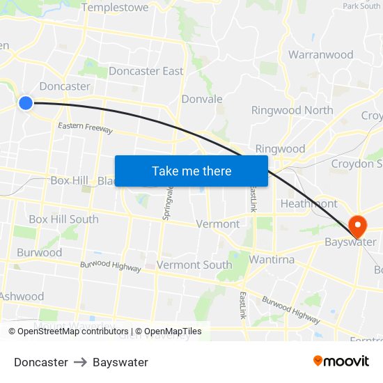 Doncaster to Bayswater map