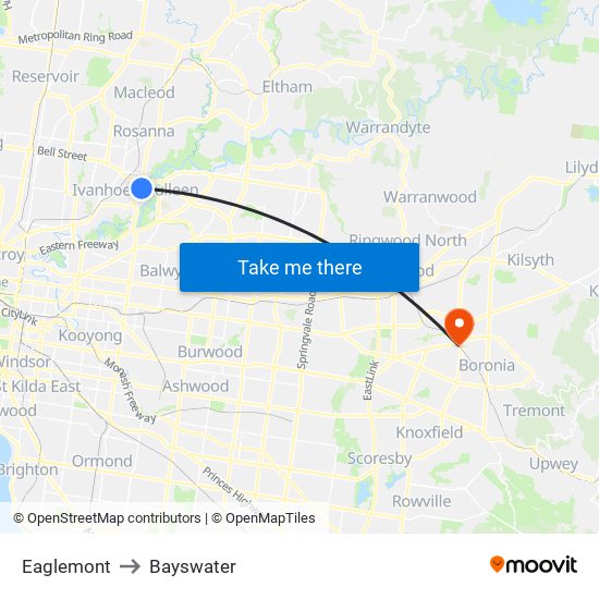 Eaglemont to Bayswater map