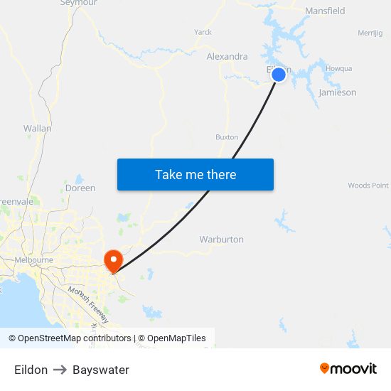 Eildon to Bayswater map