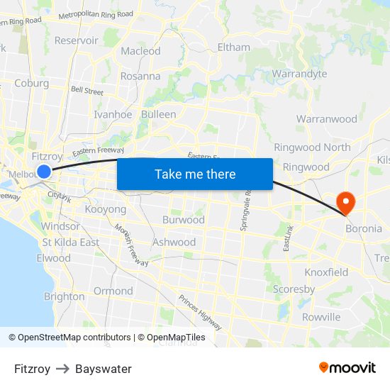 Fitzroy to Bayswater map