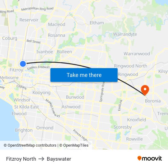 Fitzroy North to Bayswater map