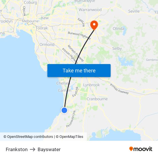 Frankston to Bayswater map