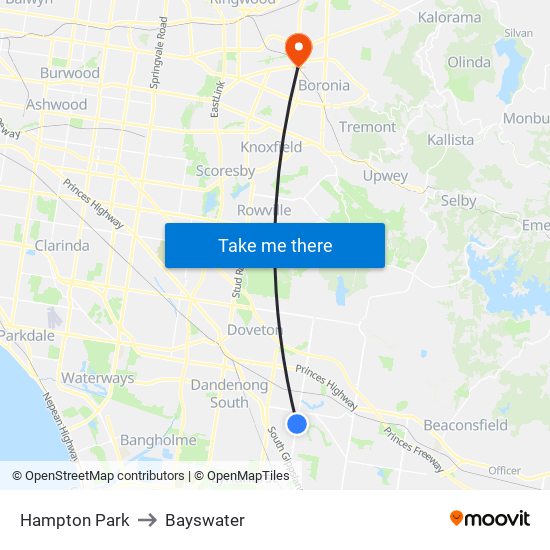 Hampton Park to Bayswater map