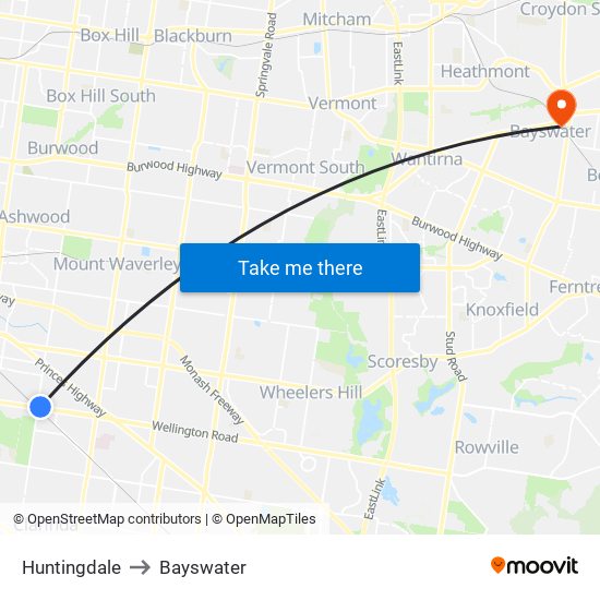 Huntingdale to Bayswater map