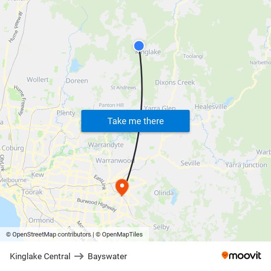 Kinglake Central to Bayswater map