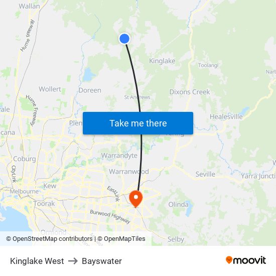 Kinglake West to Bayswater map