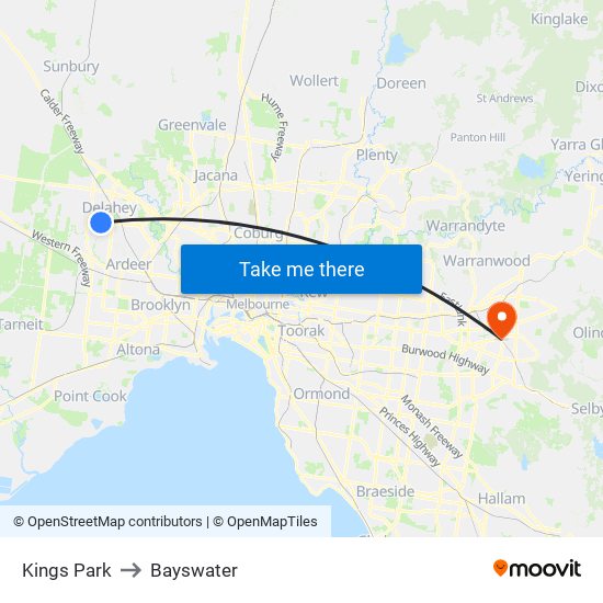 Kings Park to Bayswater map