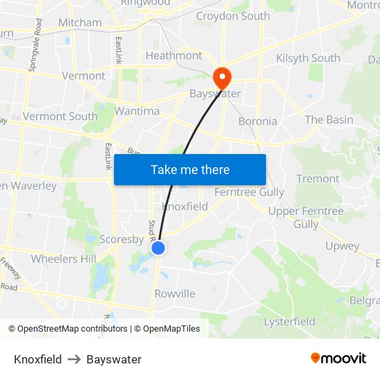 Knoxfield to Bayswater map