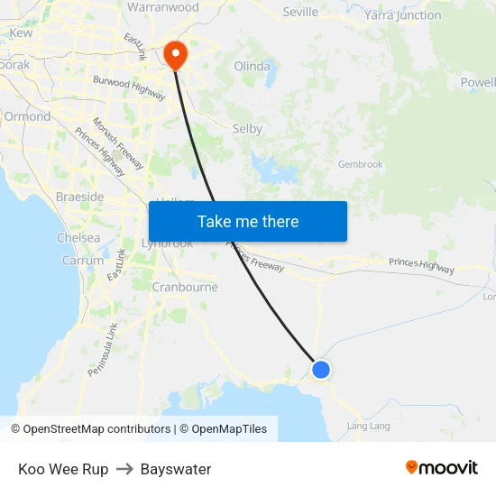 Koo Wee Rup to Bayswater map