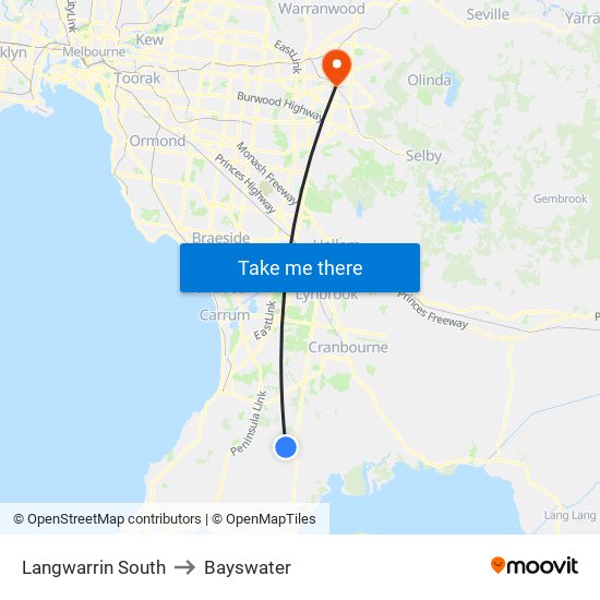 Langwarrin South to Bayswater map
