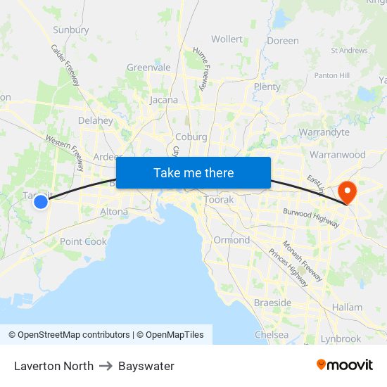 Laverton North to Bayswater map