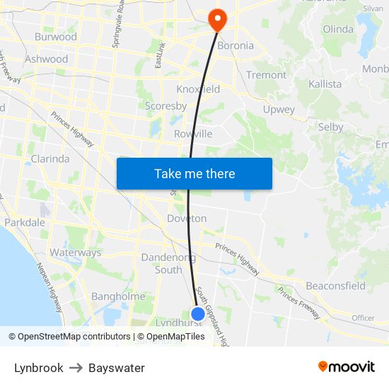 Lynbrook to Bayswater map