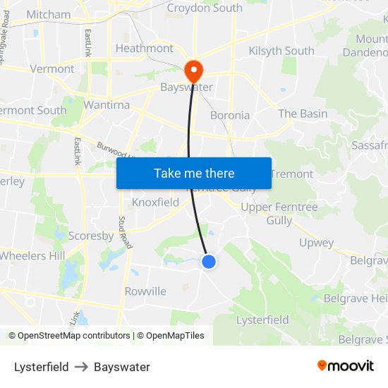 Lysterfield to Bayswater map