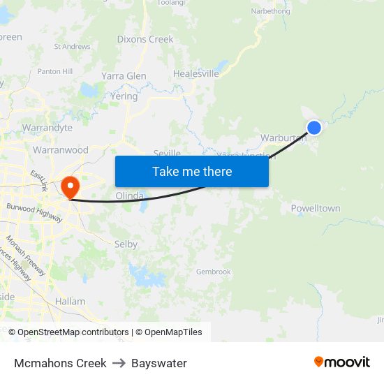 Mcmahons Creek to Bayswater map