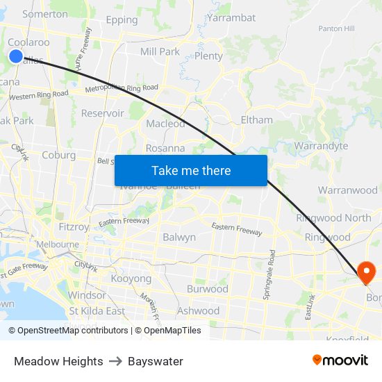 Meadow Heights to Bayswater map