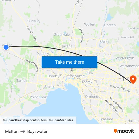 Melton to Bayswater map