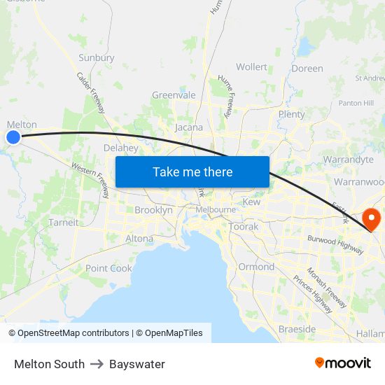 Melton South to Bayswater map