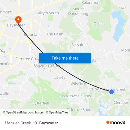 Menzies Creek to Bayswater map