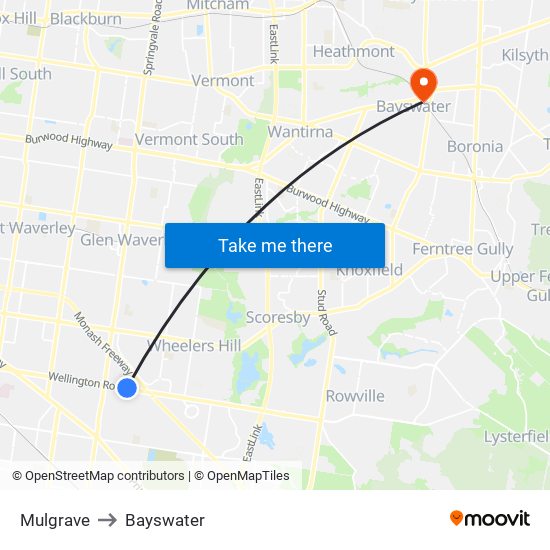 Mulgrave to Bayswater map