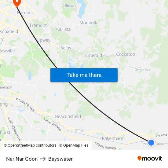 Nar Nar Goon to Bayswater map