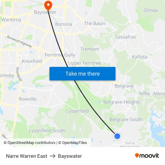 Narre Warren East to Bayswater map
