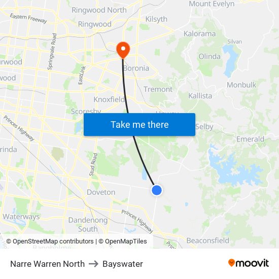 Narre Warren North to Bayswater map