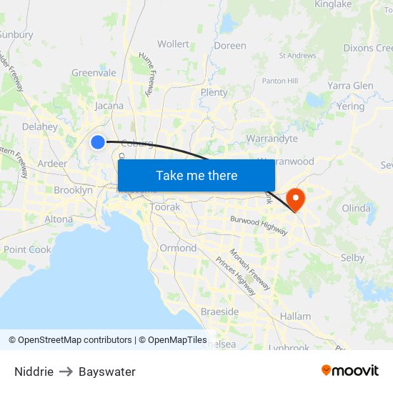 Niddrie to Bayswater map