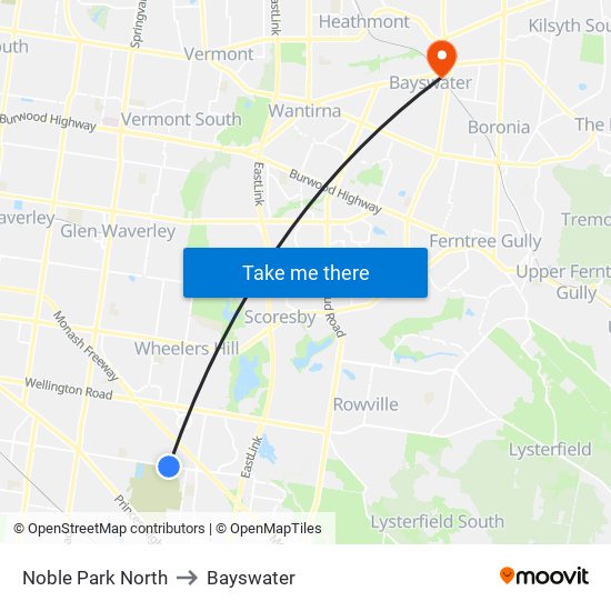 Noble Park North to Bayswater map