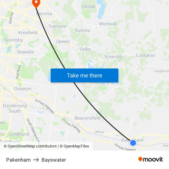 Pakenham to Bayswater map