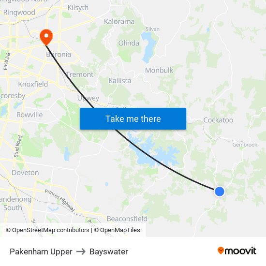 Pakenham Upper to Bayswater map