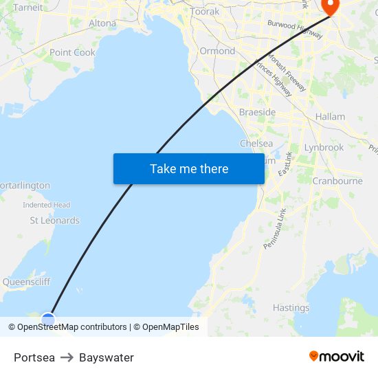 Portsea to Bayswater map