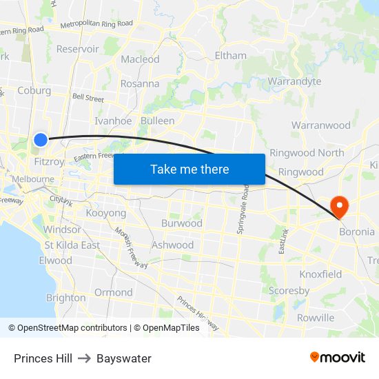 Princes Hill to Bayswater map