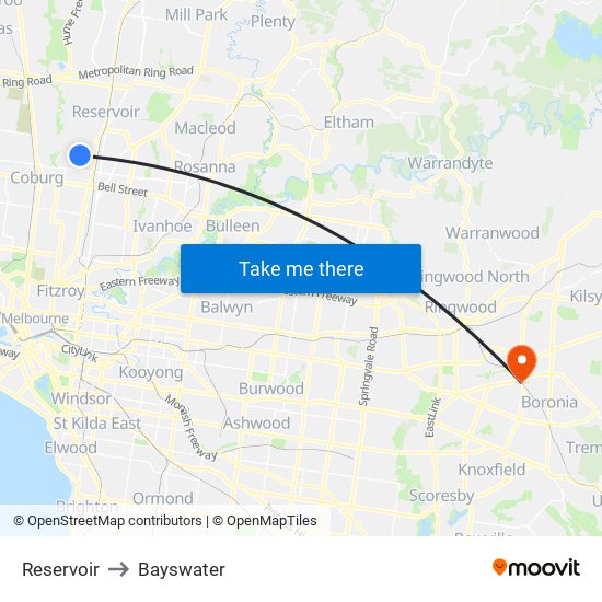 Reservoir to Bayswater map