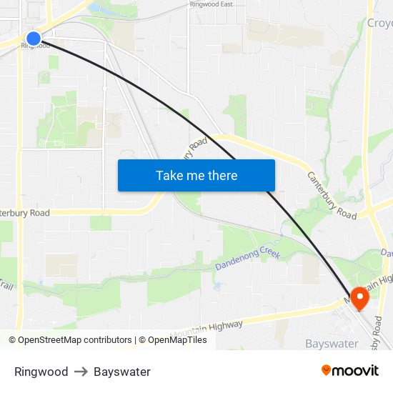 Ringwood to Bayswater map