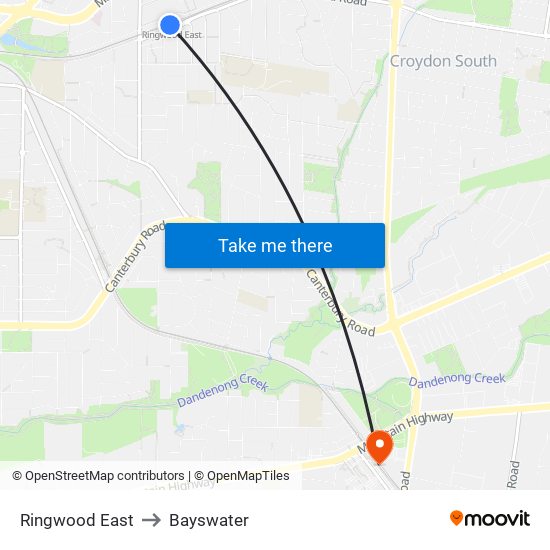 Ringwood East to Bayswater map