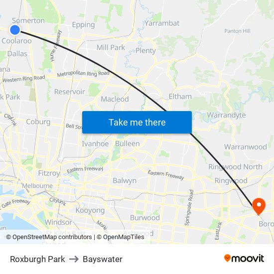 Roxburgh Park to Bayswater map