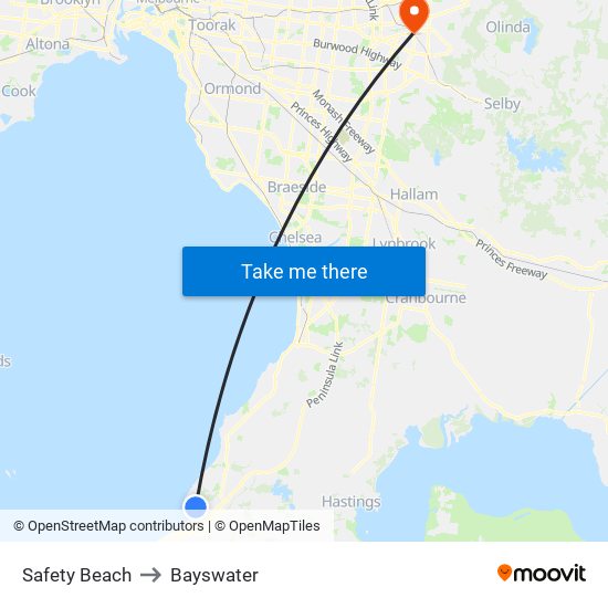 Safety Beach to Bayswater map