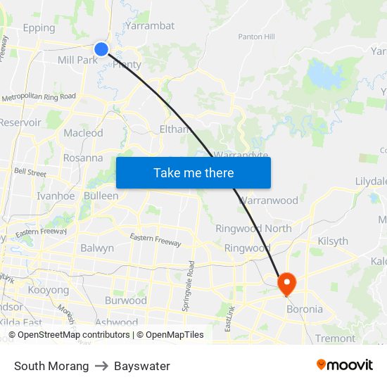 South Morang to Bayswater map