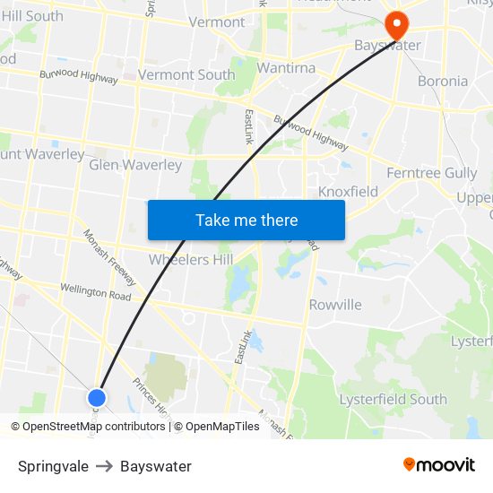 Springvale to Bayswater map