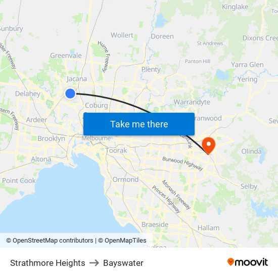 Strathmore Heights to Bayswater map