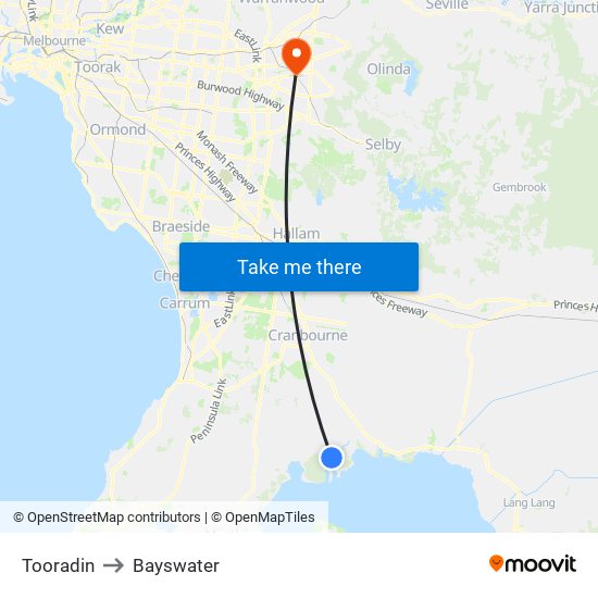 Tooradin to Bayswater map