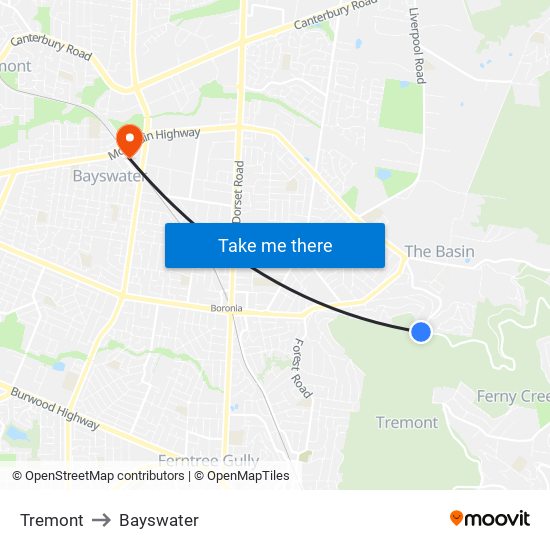 Tremont to Bayswater map