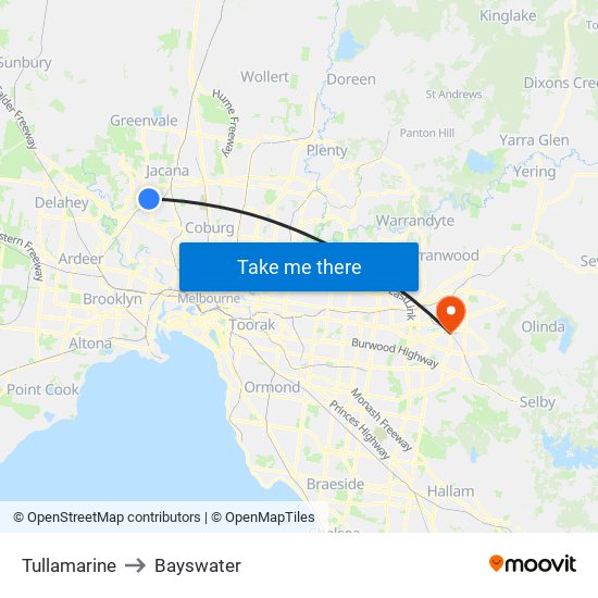 Tullamarine to Bayswater map