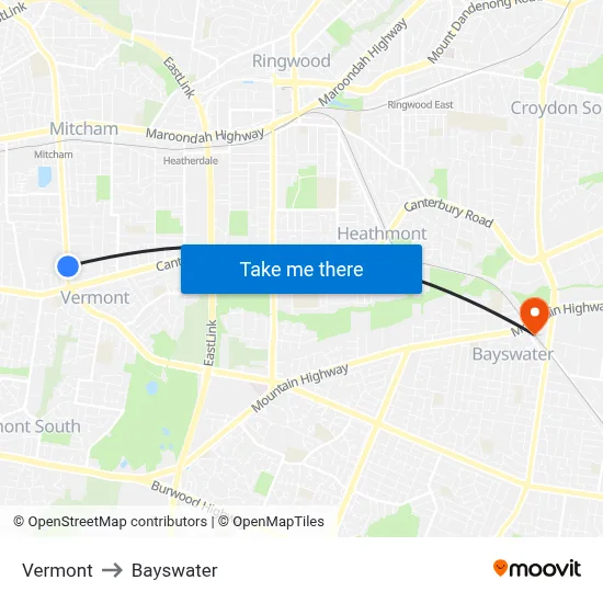 Vermont to Bayswater map