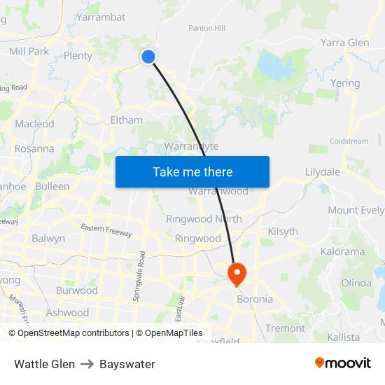 Wattle Glen to Bayswater map