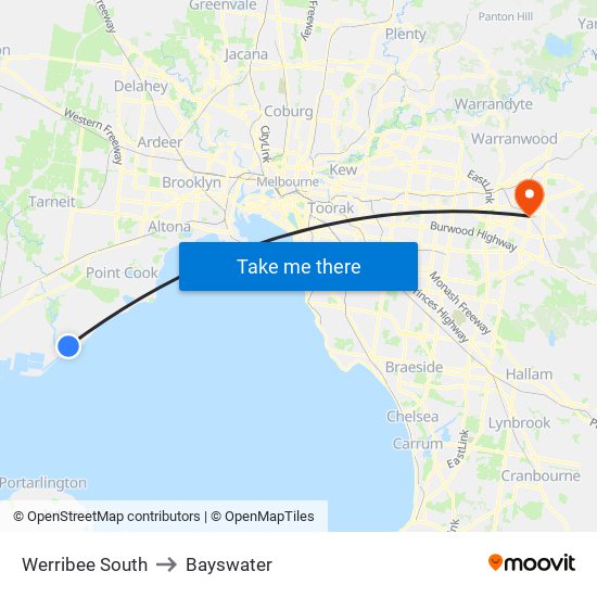 Werribee South to Bayswater map