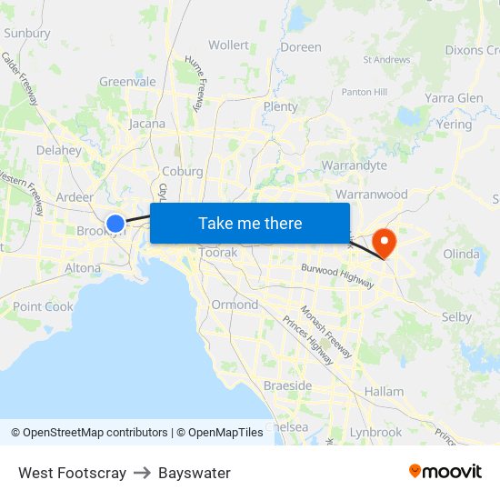 West Footscray to Bayswater map